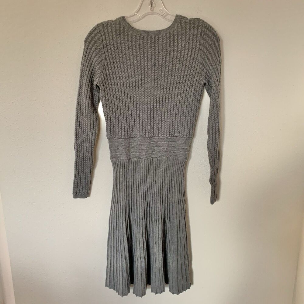 Loft Womens Gray Sweater Dress Fit & Flare Wool Blend Defined Waist Small Petite - Picture 3 of 7